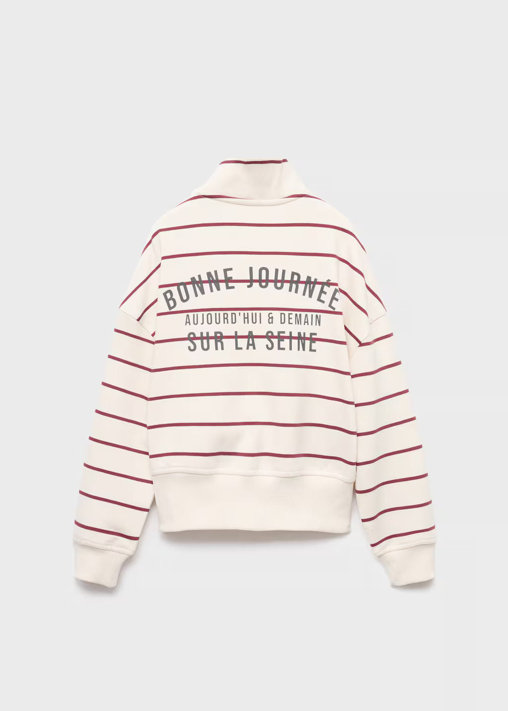 Striped sweatshirt with printed slogan