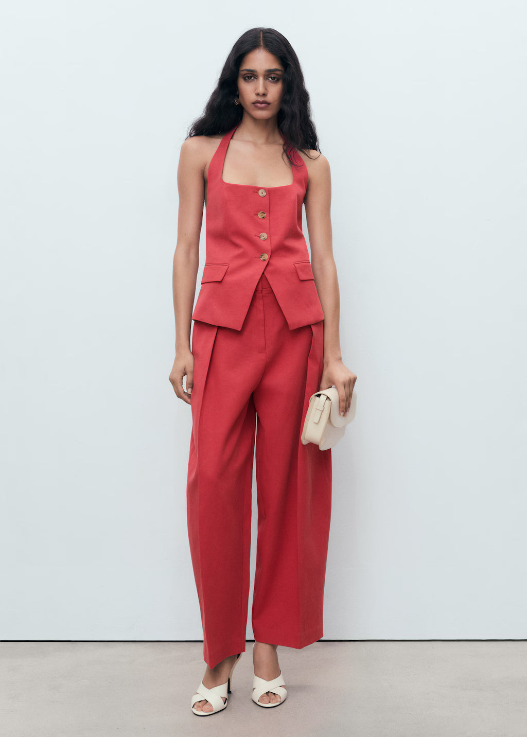 Linen-blend suit vest